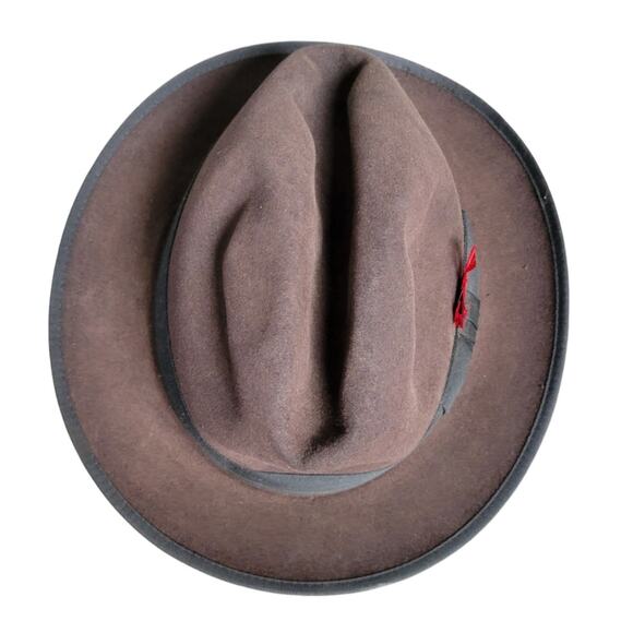 Stetson Vintage Fedora Style Brown Suede Hat with Red Feather Sz 6 7/8 - Picture 2 of 16